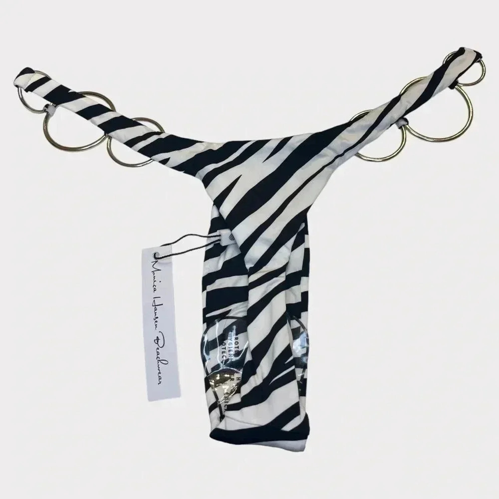 Monica Hansen Beachwear Wild Stripes Thong Bikini Bottom in Zebra Size XS - Picture 8 of 10